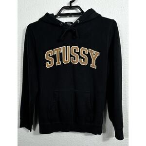 Vintage Stussy Arch Hoodie Mens Size XS Black Cotton Blend Pullover